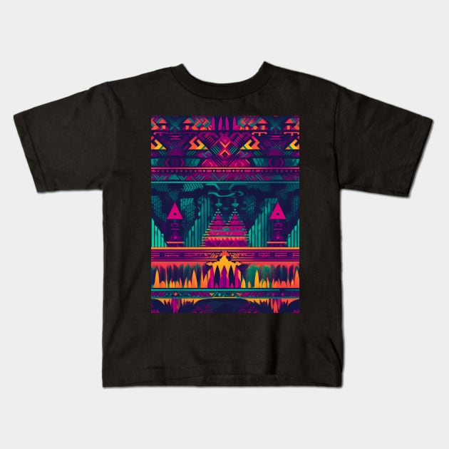 Neon Geometric Pattern Kids T-Shirt by Manafold